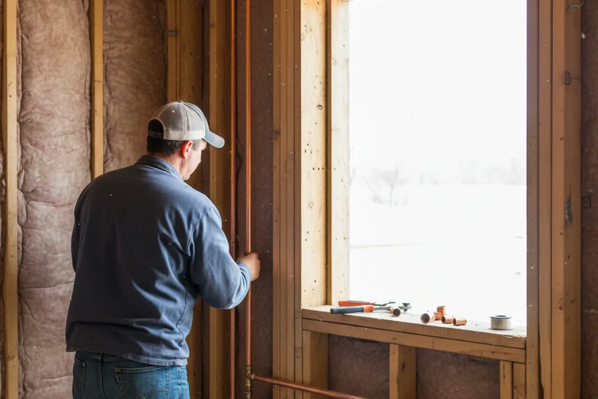 Licensed plumber running new copper supply lines in a Spiro home