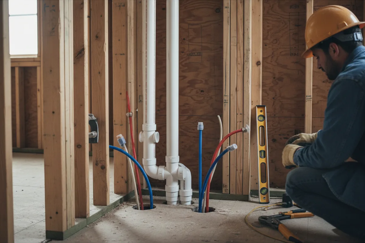 Drain and supply rough-in during Sump Pump Repair in Spiro
