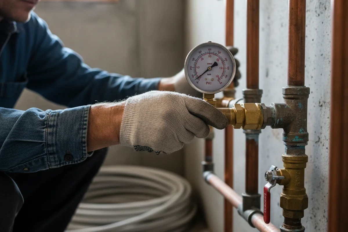 Pressure testing a repaired line during Water Line Repair in Spiro